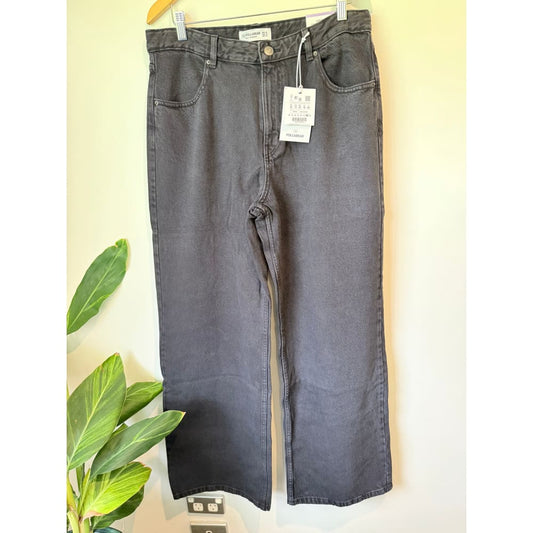 Pull&bear size 16 women’s wide leg high rise full length jeans black - jeans bottom women’s apparel