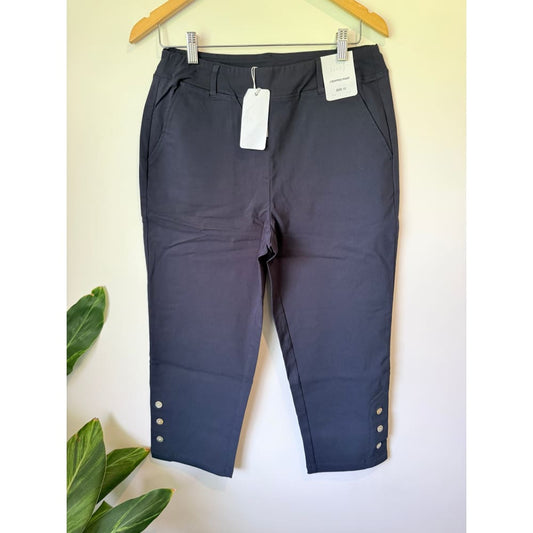Ella j size 12 pull-on button cropped trousers in lagoon - trousers bottom women’s apparel