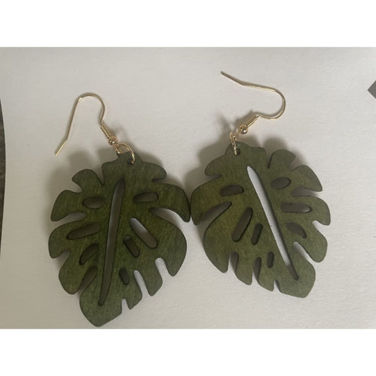 Wooden monstera leaf fashion earrings | lightweight statement jewellery – brand new - earrings earrings - jewelry