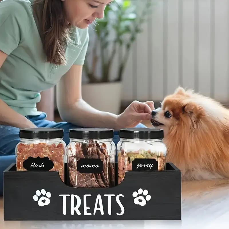 Wooden pet treat holder station | rustic storage box for pet snacks – brand new - food storage containers pet apparel &