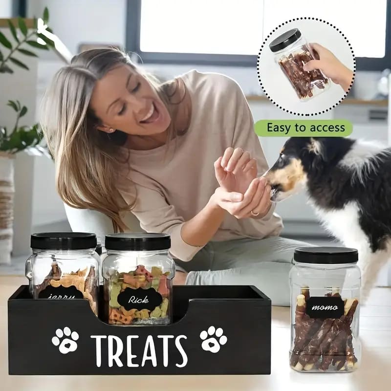 Wooden pet treat holder station | rustic storage box for pet snacks – brand new - food storage containers pet apparel &