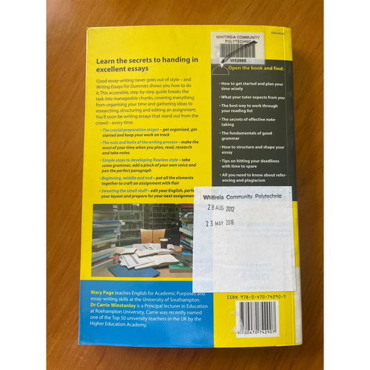 Writing essays for dummies | university essay writing guide – used (ex-library) - print books book - condition: used