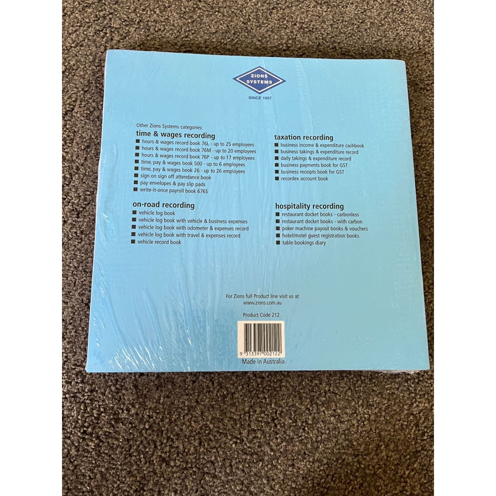 5x zions systems business income & expenditure cashbook - 212 - paper products stationery
