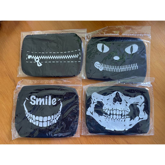 Zipper cat smile & skull face mask set | 4 fun designs in a comfy reusable fabric - fashion face masks anime